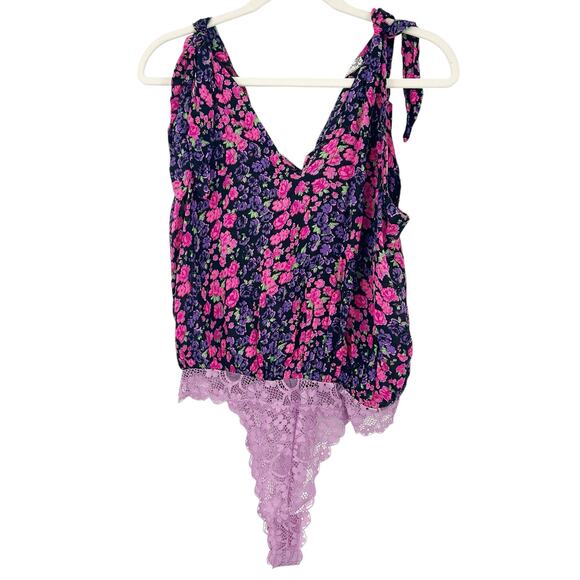 Free People Intimately Womens Fairy Bare It All Lace Floral Tank Bodysuit Size M - Picture 3 of 11